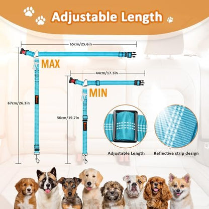 Removable Dog Seat Belt Harness for Car, 3 in 1 Pet Dog Car Seatbelt Leash, Retractable Restraint Secures to Vehicle Headrest & Adjustable Reflective Bungee Dog Seatbelt Tether, Blue and Black - Image 2