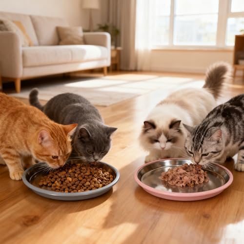 Cat Food Bowls 2 Pack, Wide and Shallow Stainless Steel Cat Bowls with Non-Slip Bottom, Metal Whisker Friendly Pet Dishes for Dry, Wet and Can Food - Image 5