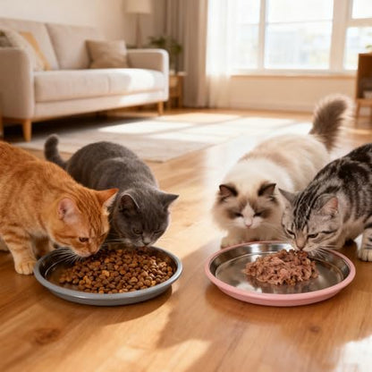Cat Food Bowls 2 Pack, Wide and Shallow Stainless Steel Cat Bowls with Non-Slip Bottom, Metal Whisker Friendly Pet Dishes for Dry, Wet and Can Food - Image 5