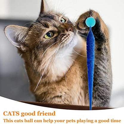 SHENGSEN Bouncy Ball with Tail Cat Toys-5 Packs,Large Magic Worm with Fluorescent Ball Toy for Cats,Colorful Fuzzy Worm Bouncy Glow Balls Cat Toy - Image 5