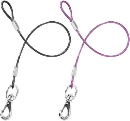Chew Proof Dog Leash - 2Pack Metal Cable Lead,No Tangle Multiple Dog Leashes for Small and Medium Dogs- Heavy Duty Leash Extender for Collars & Harnesses(Black+Purple, 20in/50cm)