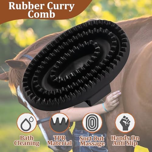 Curry Comb Kit, 6 Ring Curry Comb & Rubber Brush - Image 4