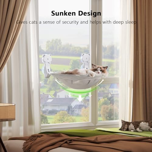 JUNSPOW Cat Window Perch Cordless, Foldable & Stable Cat Beds- Breathable Cat Window Hammock for Overlooking, Sunbathing and Climbing - Maximum Hold Up to 40lb - Image 2