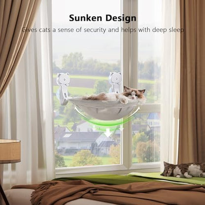 JUNSPOW Cat Window Perch Cordless, Foldable & Stable Cat Beds- Breathable Cat Window Hammock for Overlooking, Sunbathing and Climbing - Maximum Hold Up to 40lb - Image 2