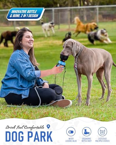 Lesotc Dog Water Bottle, Portable Water Dispenser with Bowl, Leak Proof Pet Travel Squeeze Bottle, Puppy Essentials Dog Stuff Accessories for Outdoor Walking, Hiking, Camping, Blue - Image 2