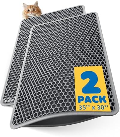 Powools Ultra-Large Cat Litter Mat, 35'' x 30", Double-Layer, Grey, 2 Pack by Powools