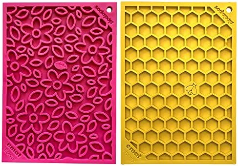 SodaPup Flower Power & Honeycomb eMat Bundle – Durable Lick Mat Feeder Made in USA from Non-Toxic, Pet-Safe, Food Safe Rubber for Avoiding Overfeeding, Digestive Health, Calming, & More by SodaPup