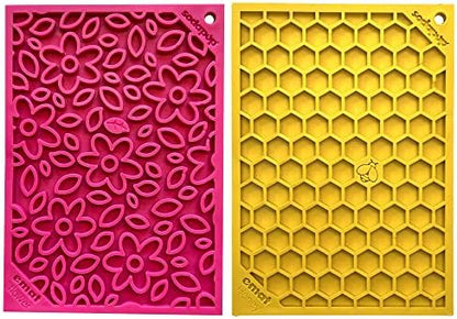 SodaPup Flower Power & Honeycomb eMat Bundle – Durable Lick Mat Feeder Made in USA from Non-Toxic, Pet-Safe, Food Safe Rubber for Avoiding Overfeeding, Digestive Health, Calming, & More by SodaPup