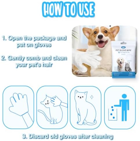 Dog and Cat Cleaning Gloves, Cleaning and Deodorizing Grooming Gloves, Dog and Cat Fur Face, Ears, Eyes, Paws Cleaner, Pet Grooming Wipes, Nourishing Fur, for Daily Care and Travel, No Rinse (12 Pcs) - Image 2