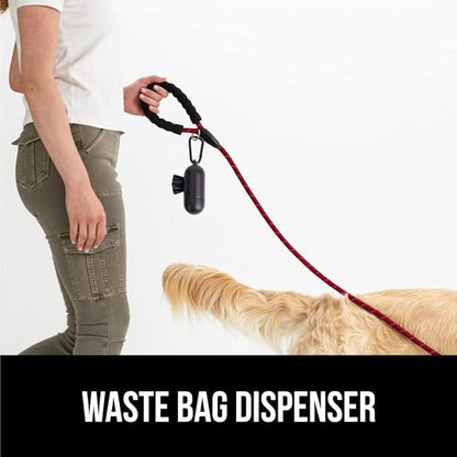 GORILLA GRIP Dog Leash, Heavy Duty Reflective Rope Leashes for Large, Medium, Small Breed Dogs, Puppy Training Essential for Walks, Hikes, Soft Handle, Rotating Metal Clip, Waste Bag Dispenser, Red