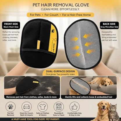 Pet Hair Removal Gloves for Dogs & Cats Reusable Electrostatic Grooming Mitt, Deshedding Tool for Furniture, Carpet, Couch & Clothes Gentle Massage & Easy Cleaning (Pack of 2) - Image 3