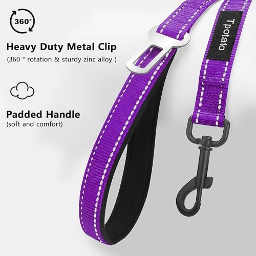 6 Foot Purple Dog Leashes for Large Medium and Small Breed Dogs That Pull,Reflective Nylon Heavy Duty Dog Leash with 2 Comfortable Padded Traffic Handles and Car Seat Belt for Walking and Training - Image 2