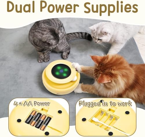ORSDA Cat Toys 2-in-1 Interactive Cat Toys for Indoor Cats, Automatic Cat Toy Balls, Ambush Feather Kitten Toys with 6pcs Feathers, Dual Power Supplies, Adjustable Speed, Auto On/Off - Image 6