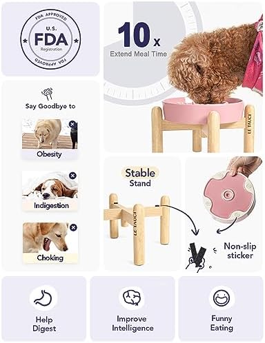 LE TAUCI Ceramic Slow Feed Dog Bowls, Elevated for Small Breeds, Anti-Gulping, Non-Slip, 6 inch, Pink - Image 3