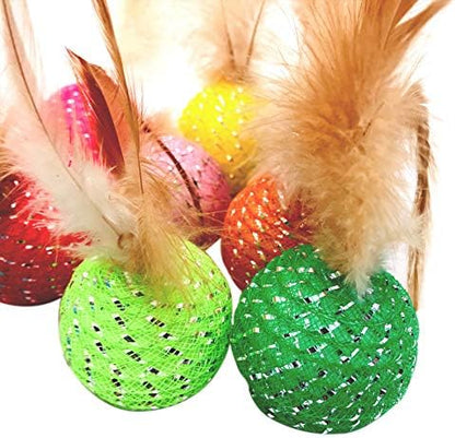 10Pcs Cat Colorful Rainbow Toys Flutter Balls with Feather and Bells for Indoor Ourdoor Kitty Kitten Interactive Playing Chewing Training Chasing Hunting and Exercise - Image 3