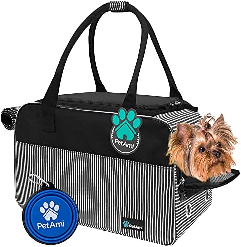 PetAmi Small Dog Purse Carrier with Pockets, Airline Approved, Stripe Black by PetAmi
