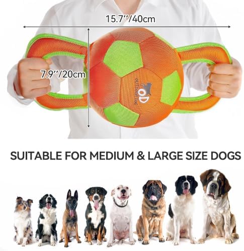 ALL FOR PAWS Upgraded Dog Ball with Handles, Durable Dog Toy with Squeaker, Interactive Tug of War Ball Toy for Medium and Large Dogs,15.7 x 7.9 x 7.9 Inch - Image 2