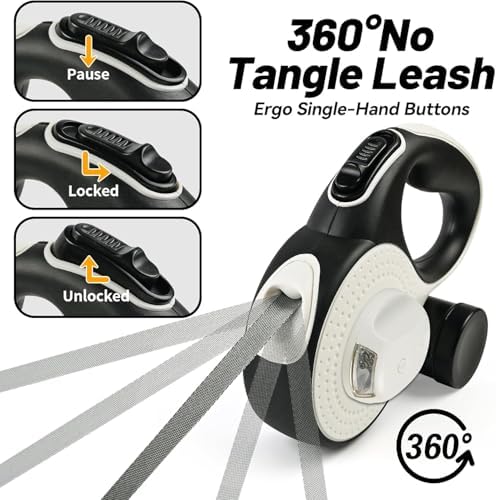 Retractable Dog Leash with LED Light for Night Walking – 16ft Tangle-Free Leash with Poop Bag Dispenser, One-Button Lock, Reflective Handle - Image 3