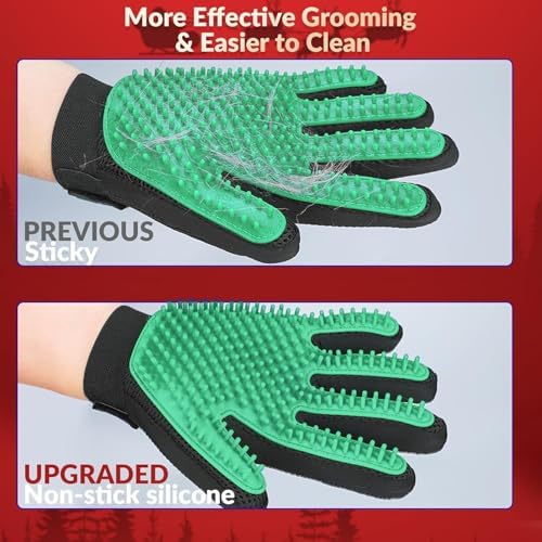 Pet Hair Removal Glove with 255 Silicone Tips for Dogs & Cats, Right Green - Image 2