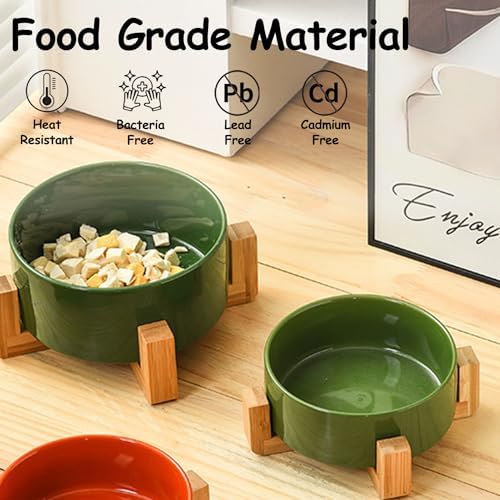 Petygooing Ceramic Dog Bowl Set with Stand, Cat & Dog Food and Water Bowls, Medium Size - Anti-Slip Set of 2 - 28 OZ /3.6 Cups - Rust Green - Image 4