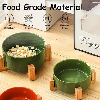Petygooing Ceramic Dog Bowl Set with Stand, Cat & Dog Food and Water Bowls, Medium Size - Anti-Slip Set of 2 - 28 OZ /3.6 Cups - Rust Green - Image 4