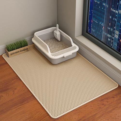 Cat Litter Mat, Double Layer Cat Litter Box Mat (35x24 Inch, Khaki) by HCY%26WLD