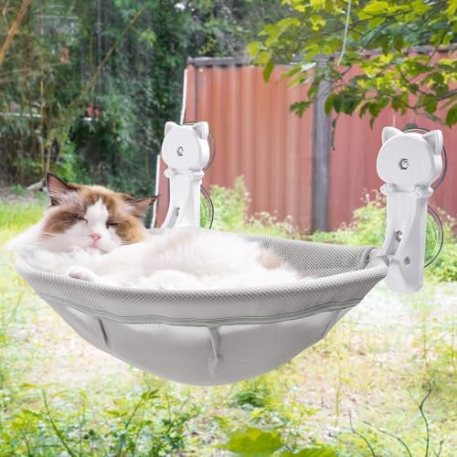 JUNSPOW Cat Window Perch Cordless, Foldable & Stable Cat Beds- Breathable Cat Window Hammock for Overlooking, Sunbathing and Climbing - Maximum Hold Up to 40lb by JUNSPOW