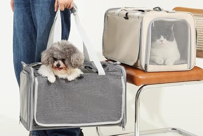 Pet Carrier Bag for Cats & Small Dogs, Airline Approved Travel Cat Carrier with Mesh Windows, Shoulder Strap & Removable Mat, Foldable Design for Home & Outdoor Trips (Grey)