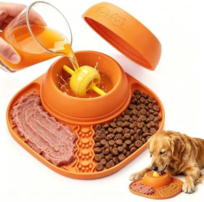 Slow Feeder Dog Bowls with Rolling Ball & Lick Mat, 2-in-1 Enrichment Feeder for Liquid & Thick Treats, Anti-Slip Suction Base, 150ml for Small Medium Large Dogs & Cats by KimdogBedMattressVacuum