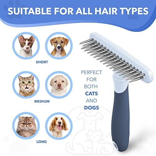 Dog rake deshedding dematting Brush Comb - Undercoat rake for Dogs, Cats, matted, Short,Long Hair Coats - Brush for Shedding, Double Row Stainless Steel pins - Reduce Shedding by 90% (Haze Blue) - Image 3
