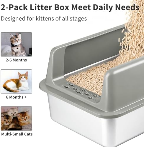 Kirecoo 2 Pack Medium Semi-Enclosed Stainless Steel Cat Litter Box with Lid - Image 3