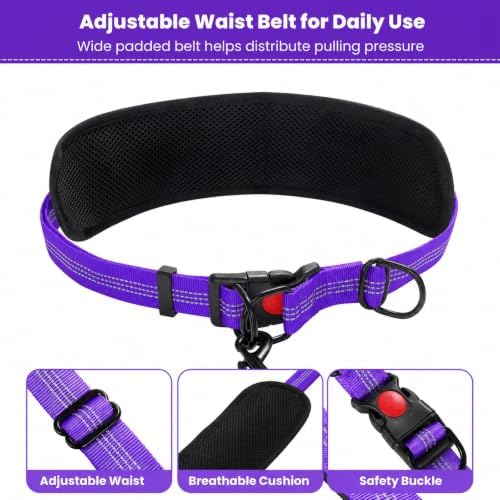 Hands Free Double Dog Leash, 4 Reflective Padded Handles, Adjustable Waist Belt 27-51", Shock-Absorbing Bungee, 360° Swivel Clips, for Small, Medium & Large Dogs, Walking Jogging Running - Image 6