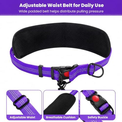 Hands Free Double Dog Leash, 4 Reflective Padded Handles, Adjustable Waist Belt 27-51", Shock-Absorbing Bungee, 360° Swivel Clips, for Small, Medium & Large Dogs, Walking Jogging Running - Image 6