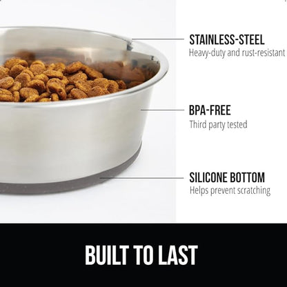GORILLA GRIP Dog Bowl, Holds 4 Cups (32 fl oz), Food Grade 304 Stainless Steel Food and Water Bowl for Feeding Dogs and Cats, BPA Free Rubber Base, Easy Clean, Dishwasher Safe, Rust Resistant, Black