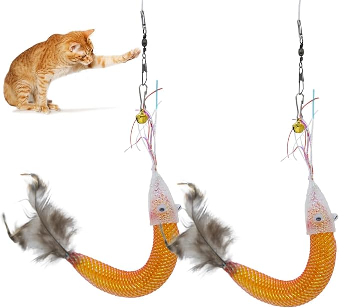 Cat Feather Toys Attachments - 2 Pcs Handmade Natural Shrimps - Cat Toy Wand Refills - Interactive Kitten Teaser Wand Attachments - Cat Toys for Indoor Cats Play