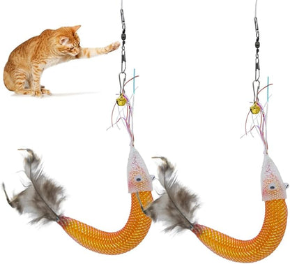 Cat Feather Toys Attachments - 2 Pcs Handmade Natural Shrimps - Cat Toy Wand Refills - Interactive Kitten Teaser Wand Attachments - Cat Toys for Indoor Cats Play