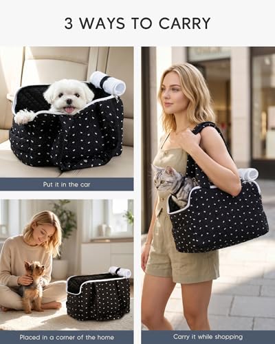 Cat Small Dog Purse Carrier Soft Pet Tote Bag Carrier with Top Grid Large Opening Lightweight Comfortable Puppy Cats Carrier for Travel Outdoor Black+White - Image 6