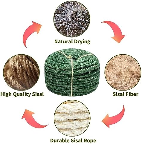 Green Sisal Rope 1/4 Inch by 98-Feet for Cat Scratching Post Tree Tower Replacement Repair and Replace, DIY Hemp Twine Rope for Kittens Shelves Furniture Window Bed Perch House Climbing, 6mm by 30m - Image 4