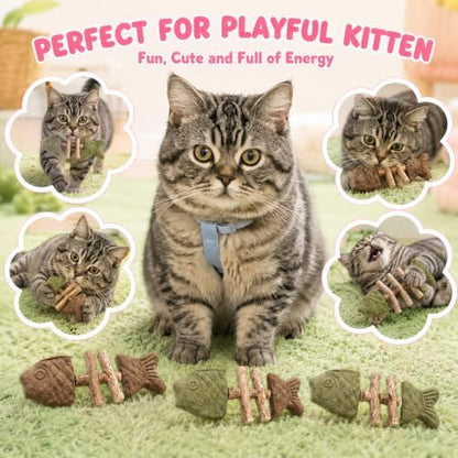 Catnip and Silvervine Chew Sticks for Cats Natural Cat Nip Teething Toys Gall Fruit Teeth Dental Cleaning Silver Vine Creative Fish Bone Kittens Interactive Wooden Fishbone Shaped Design - Image 3