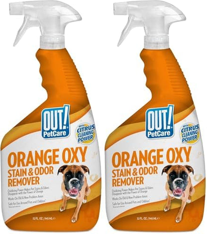 OUT! PetCare Orange Oxy Stain & Odor Remover | Oxy Clean Pet Stain and Odor Eliminator | 32 oz (Pack of 2) by OUT