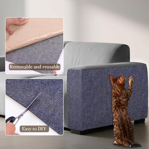 Cat Scratch Furniture Protector Couch Protector from cat Claws Self-Adhesive Carpet remnants Scratching Mat Trimmable DIY Climbing Covering Posts (Grey, 15.8" x 78.7") - Image 3