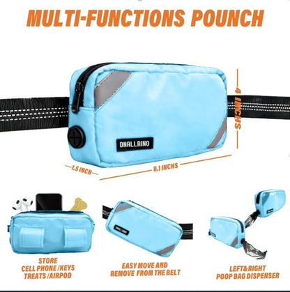 Hands Free Dog Leash with Waterproof Pouch, Adjustment Bungee Leash with Dual Soft Padded Handles for Hiking, Walking, Jogging and Running Your Dogs(Blue)