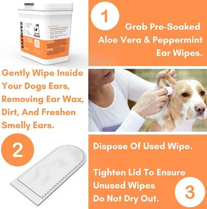 Dog Ear Wipes for Dogs | Ear Cleaning Wipes | Remove Wax, Dirt & Odor | Soothe Itchy Smelly Ears | 50 Soothing Aloe Vera Dog Ear Cleaner Finger Wipes - Image 4