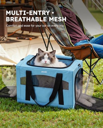Pecute Cat Carrier Stable, Pet Carrier with Privacy Partition,Light Blue - Image 5