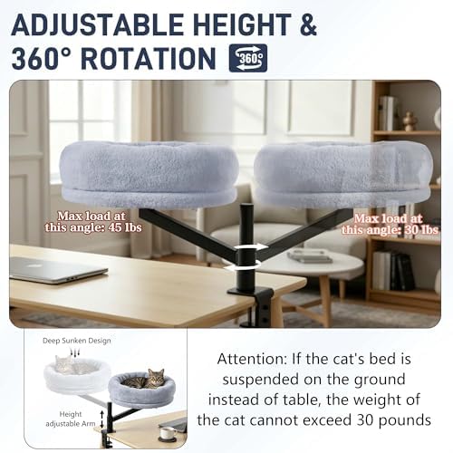 ANWA Cat Desk Bed for Indoor Cats, Heavy Duty Desk Hammock Cat Bed, Gray - Image 6