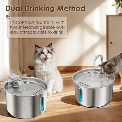 Stainless Steel Cat Water Fountain, 74oz/2.2L Automatic Pet Water Dispenser with 3 Filters & 2 Water Outlets, Quiet Indoor Drinking Fountain for Cats Small Dogs, Water Level Window - Image 6