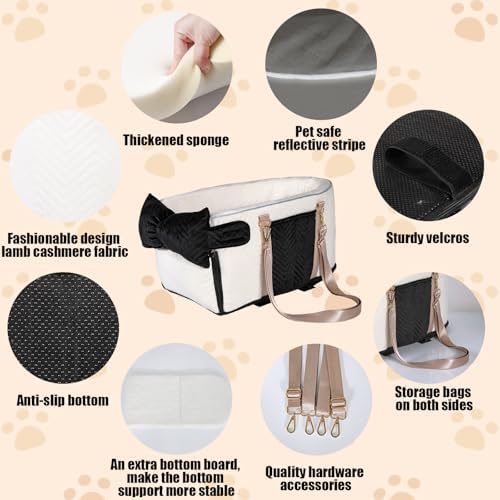 Dog Car Seat for Small Dogs, Portable Center Console Dog Car Seat, Pet Booster Seats with Safety Belt and Soft Cushion, Pet CarSeat for Dogs and Cats Under 15 lbs, White - Image 5