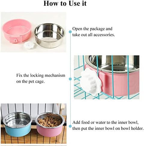 Dog Crate Bowl, Hanging Stainless Steel Removable Pet Crate Water & Food Bowls, Pet Cage Feeder Container Coop Cup for Cat Puppy Birds Rats Guinea Pigs Rabbit Hamster (2PCS) - Image 4