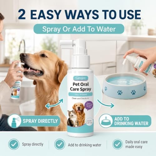 2Pack Pet Oral Care Spray, No Brush Dog Dental Spray, Natural Dog Breath Freshener for Dog Teeth Cleaning, Daily Dog Dental Care & Cat Dental Care Pet Oral Care Spray Fights Tartar & Plaque (100ml*2) - Image 4