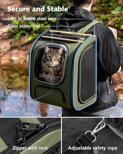 Pecute Cat Backpack Carrier,Large Space Cat Bubble Backpack,Ergonomic,Green - Image 4